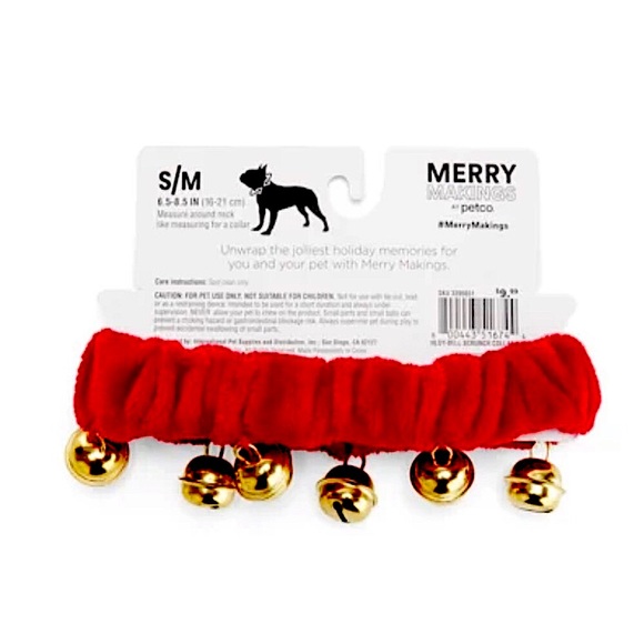 NEW MERRY MAKINGS Jingle Bell-Embellished Red Velvet Pet Neckpiece L/XL - Picture 3 of 15